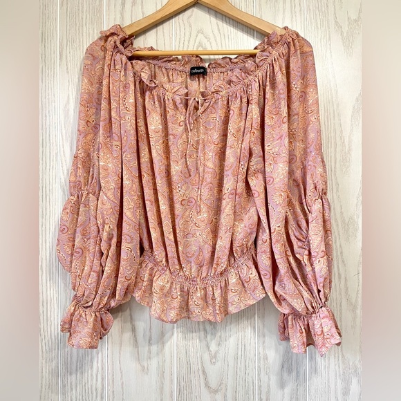 J.Roberts 70s Inspo Bell Sleeve Blouse with ruffles over the shoulder Size M EUC - Picture 1 of 4